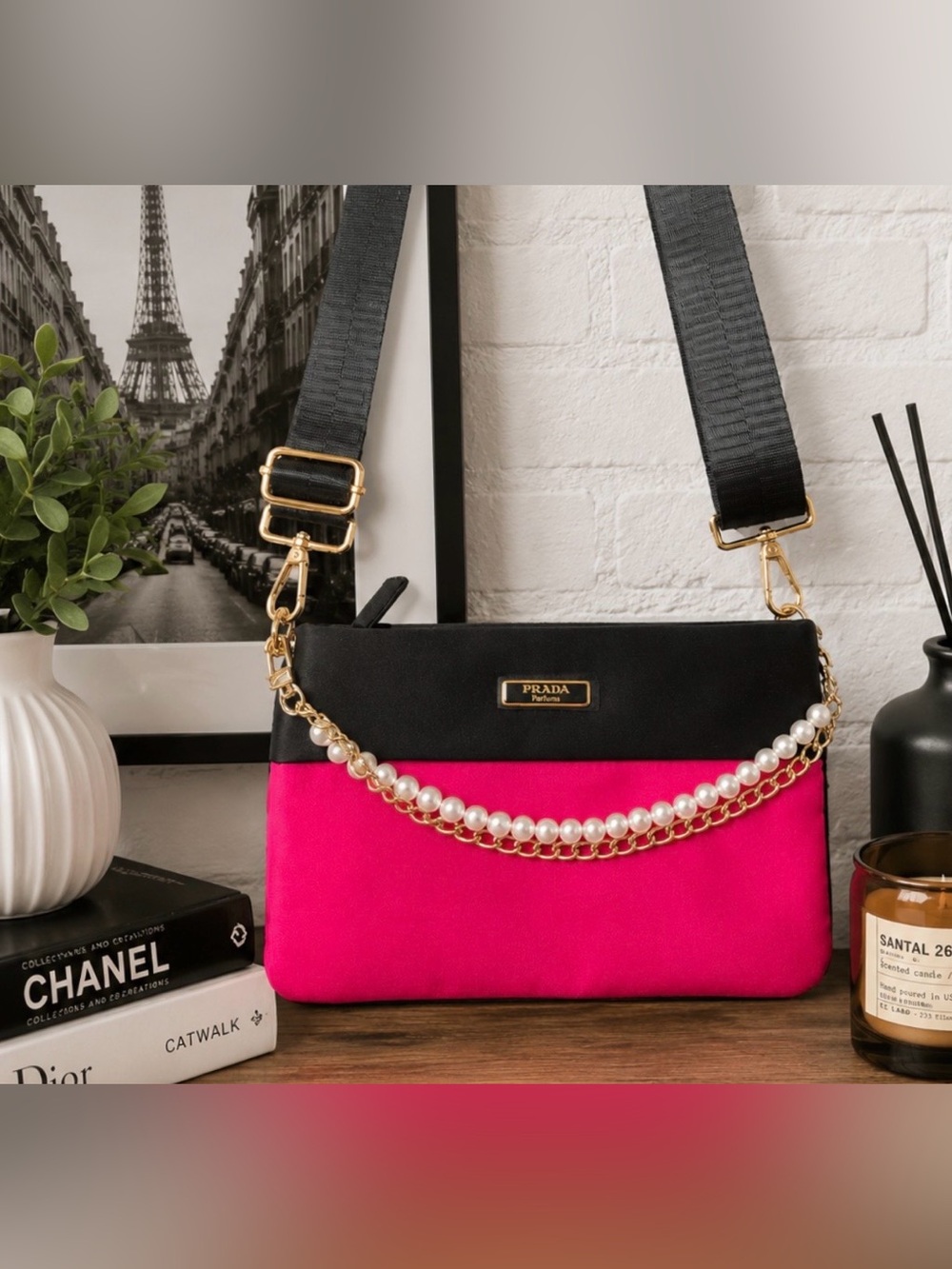 Prada Hot Pink and Black Parfums Bag Gwp item nwot